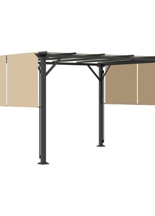 12' x 10' Outdoor Retractable Pergola Canopy with Sun Shade Unique Design Canopy Patio Metal Shelter for Garden Porch Beach, Beige