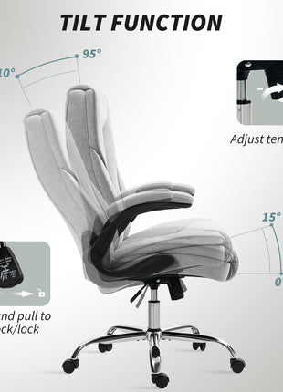 Executive Office Chair, Desk Chair with Flip-up Armrest, Diamond Fabric Computer Chair for Home Office, Gray