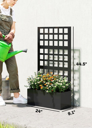 Galvanized Raised Garden Bed Planter Box with Trellis for Climbing Plants, Vegetable, Vines, 24" x 9" x 44.5", Black