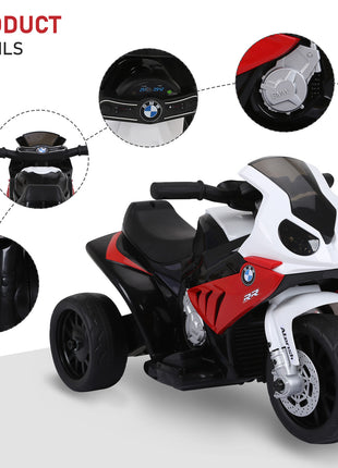 6V 3 Wheeled Electric Motorcycle, Kids Motorcycle Licensed BMW with Headlight, Music, Red