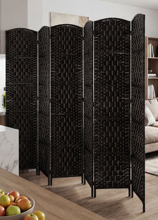Room Divider, 6 Panel Folding Privacy Screen, 6FT Tall Portable Weave Partition Wall Divider for Bedroom, Coffee