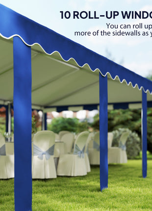 16.5' x 33' Large Party Tent, Heavy Duty Outdoor Canopy Tent with Removable Sidewalls, 10 Windows, Blue