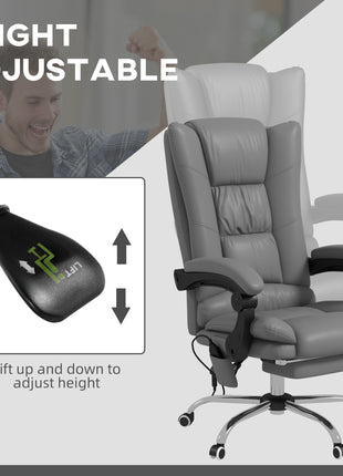 PU Leather Executive Massage Office Chair with 4 Vibration, Computer Desk Chair, Heated Reclining Chair with Adjustable Height, Swivel Wheels, Gray