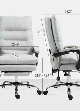 Microfibre Massage Office Chair, Heated Reclining Chair with Footrest, Double-tier Padding, Swivel Wheels, Light Gray