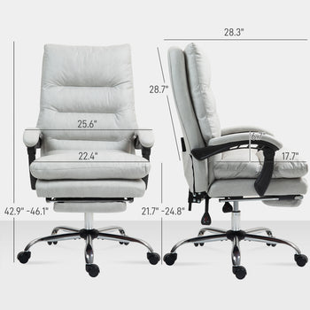 Microfibre Massage Office Chair, Heated Reclining Chair with Footrest, Double-tier Padding, Swivel Wheels, Light Gray