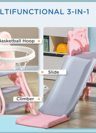 Slide for Kids with Basketball Hoop for Indoor Use, Easy Set Up Baby Slide for Kids 18-36 Months, Pink