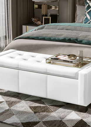 50.5" Faux Leather Rectangular Tufted Storage Ottoman for Living Room, Entryway, or Bedroom, White