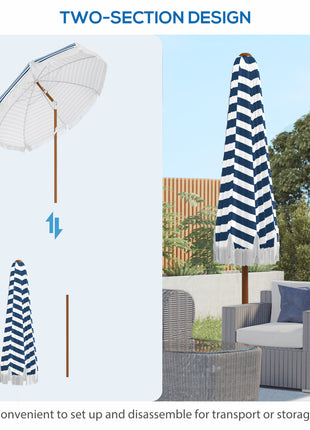 7 x 7 ft Outdoor Umbrella with Tilt, Vent, Patio Market Table Umbrella Parasol with Fringed Ruffles and Flounce, Blue