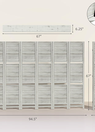 6 Panel 67" Tall Wood Privacy Screen Room Divider with 3 Shelves and Folding Storage for Bedroom, White