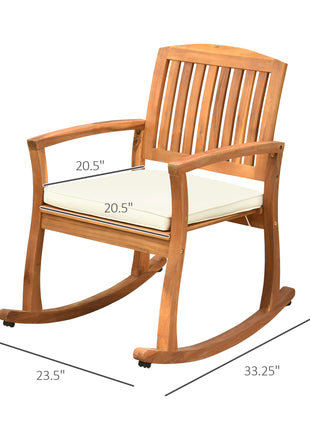 Outdoor Rocking Chair with Cushion, Acacia Wood Patio Rocker for Backyard, Patio, Home, Teak Tone
