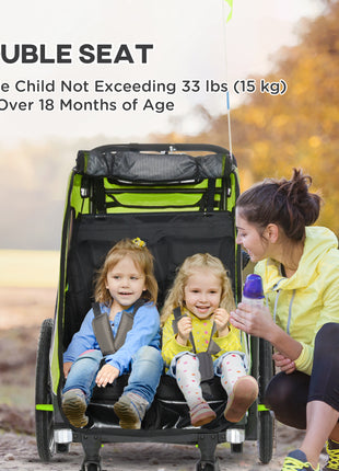 Bike Trailer for Kids 3 In1 Foldable Child Jogger Stroller Baby Stroller Transport Carrier with Shock Absorber System Rubber Tires Adjustable Handlebar Kid Bicycle Trailer Green and Gray