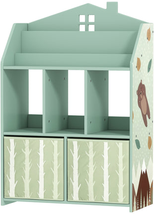 Kids Bookshelf with Storage, Toy Storage Unit with Book Display, Shelves and Fabric Drawers for Playroom Nursery, Green