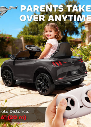 12V Kids Ride On Car, Licensed Ford Mustang Mach-E Electric Car with Remote Control, LED Light, Music, Black