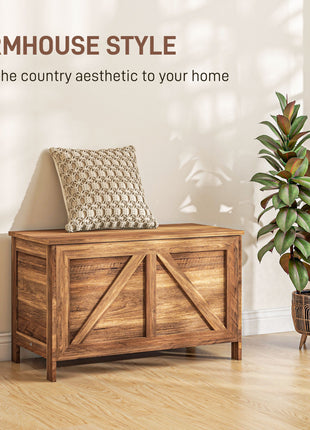 Storage Chest, Farmhouse Lift Top Box Organizer with Safety Hinge, for Bedroom, Entryway, Living Room, Brown Oak