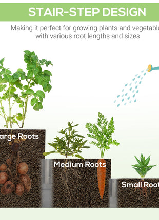 3 Tier Raised Garden Bed, Water Draining Fabric for Soil, Elevated Wood Flower Box for Vegetables, Herbs, Gray