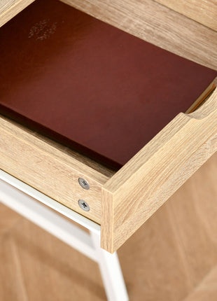 Home Office desk, Computer Desk for Small Spaces, Study Table with Drawer and Storage Shelves, Natural