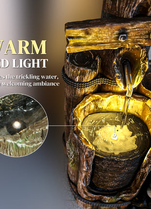 22.8" Water Fountain, 3-Tier Resin Bears on Log Outdoor Waterfall Fountain with LED Lights, Pump