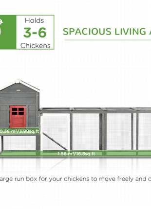 118" Extra Large Chicken Coop with Asphalt Roof, Wooden Hen Run with Slide-Out Tray and Nesting Box, Chicken Hutch for 3-6 Chickens, Gray