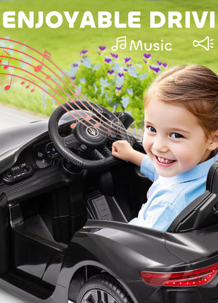 Maserati Gran Turismo Licensed 12V Kids Electric Car w/ Remote Control, Soft Start, LED Lights, Music, Horn, Black