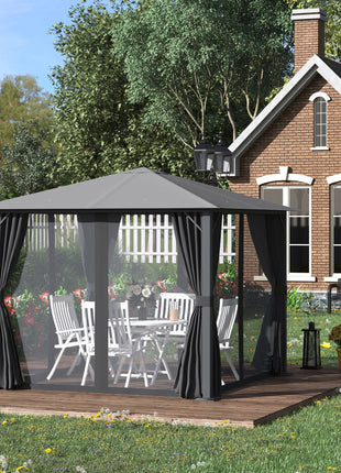10' x 10' Patio Gazebo, Outdoor Gazebo Canopy Shelter with Netting & Curtains, Vented Roof, for Garden, Lawn, Backyard and Deck, Black