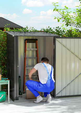 Small Metal Garden Shed, 3.3' x 3.4', Galvanized Steel, Lockable Tool Shed for Patio, Backyard, Lawn, Dark Gray