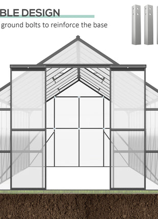 20' x 8' Aluminum Greenhouse Polycarbonate Walk-in Garden Greenhouse Kit with Adjustable Roof Vent, Rain Gutter and Sliding Door for Winter, Clear