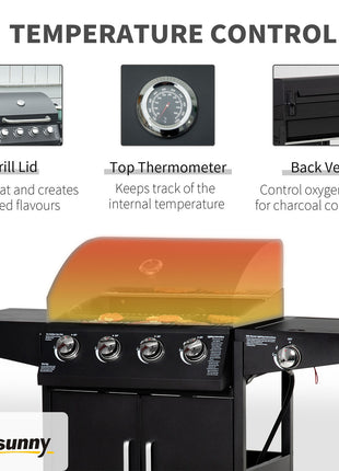 52" Barbecue Grill with Wheels 4+1 Burner Liquid Propane Gas Grill Outdoor Cabinet Style BBQ Trolley w/ Side Burner, Warming Rack