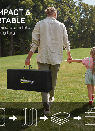 Reversible Outdoor Rug Carpet RV Camping Rugs with Carry Bag, 9' x 18', Black & Gray Geometric