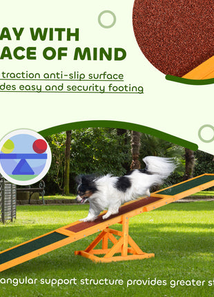 Wooden Dog Agility Seesaw for Balance Training and Exercise, Platform Equipment Run Game Toy, Weather Resistant Pet Supplies, for Outdoor Backyard, 71" L x 12" W x 12" H, Natural