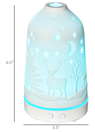 100ml Ultrasonic Aromatherapy Diffuser, Essential Oils Humidifier with Ceramic Cover, 7 Colors LED Lights, Timer, White