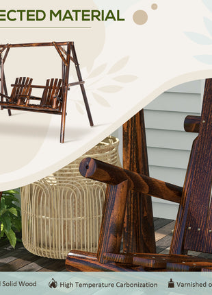 Wooden Porch Swing with Stand, 2-Seat Patio Swing Chair with Center Table, for Garden, Poolside, Backyard