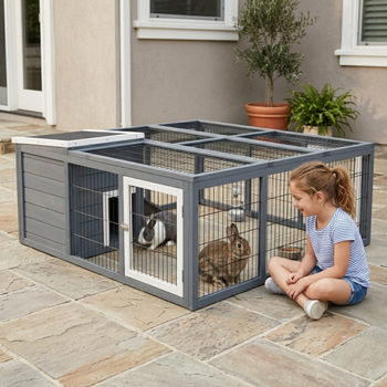 Rabbit Hutch, Waterproof Rabbit House for Small Animals, Gray