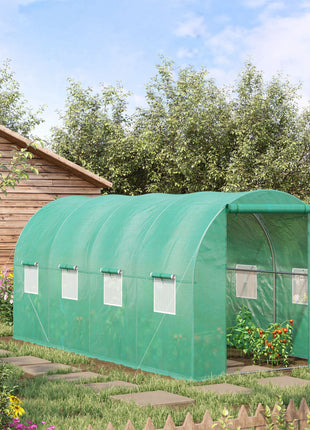 15' x 7' x 6.5' Walk-in Tunnel Hoop Greenhouse, Green House for Outside with PE Cover, Steel Frame, Roll-Up Zipper Door & Windows for Flowers, Vegetables, Tropical Plants, Green