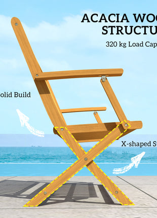 2-Person Foldable Wood Outdoor Bench with Backrest and Armrests for Garden, Porch, Park, Balcony, Teak