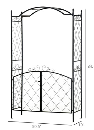 85" Garden Arch Arbor, Metal Arch Trellis with Gate, Garden Archway for Climbing Vines, Wedding Ceremony Decoration, Black