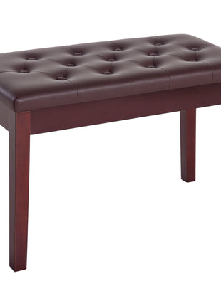 Piano Bench, Duet Piano Chair with Faux Leather Padded Cushion and Wooden Frame, Button Tufted Keyboard Bench, Brown