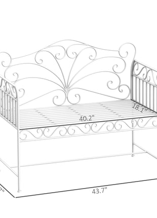43" Garden Bench, Outdoor Patio Bench with Armrests, Metal Porch Bench for Backyard, Poolside, Lawn, Cream White
