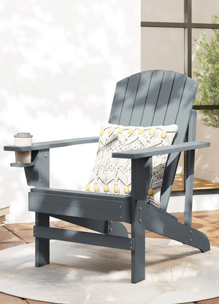 Oversized Adirondack Chair, Outdoor Fire Pit and Porch Seating, Classic Log Lounge w/ Built-in Cupholder, Dark Gray