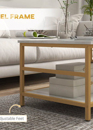 Coffee Tables Set of 2, Rectangle and Round Coffee Table with Storage Shelves, Faux Marble Top, Living Room Table Set