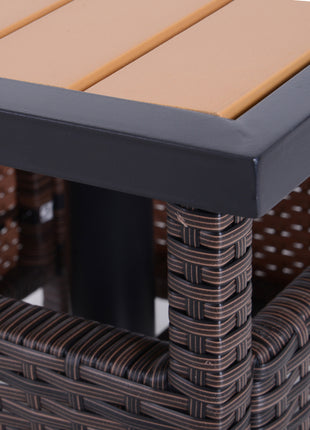 22" Outdoor Side Table with Umbrella Hole, Rattan Wicker End Table with Sand Bag and Steel Frame for Patio, Garden, Backyard, Brown & Light Yellow