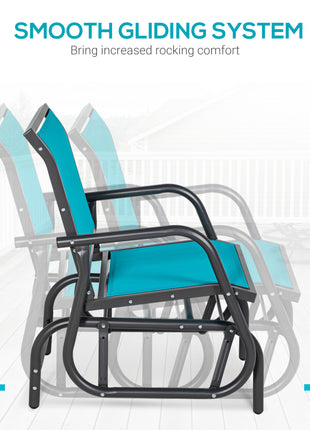 Outdoor Glider Chair, Steel Swing Chai with Curved Armrests for Porch, Garden, Poolside, Balcony, Blue