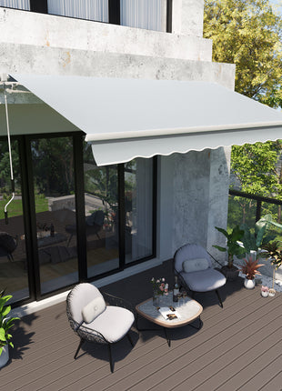 12' x 8' Retractable Awning Patio Awnings Sun Shade Shelter with Manual Crank Handle, 280g/m² UV & Water-Resistant Fabric and Aluminum Frame for Deck, Balcony, Yard, Light gray