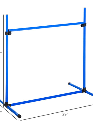4 Piece Dog Agility Starter Kit with Adjustable Height Jump Bars, Included Carry Bag & Displacing Top Bar - Blue