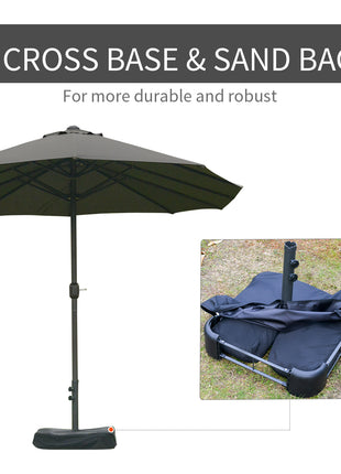 Patio Umbrella 15' Steel Rectangular Outdoor Double Sided Market with base, UV Sun Protection & Easy Crank for Deck Pool Patio Dark Gray