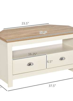 Entertainment Center TV Console Table, Corner TV Stand Up To 50" with Drawers and Open Storage Compartmen, White