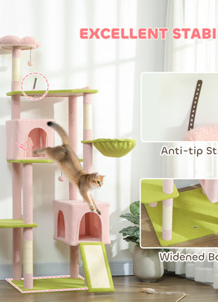 74" Flower Cat Tree, Large Cat Tower with Scratching Post & Board for Indoor Cats, Pink