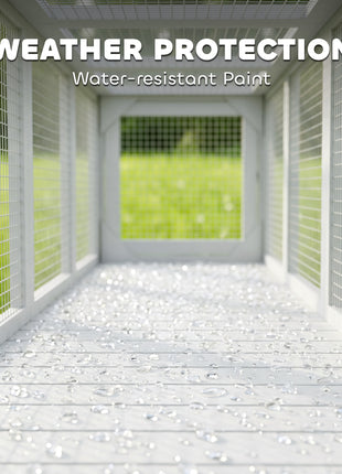 Wooden Cat Run with Weather Protection, Connecting Inside and Outside, 79"L x 15"W x 15"H, White