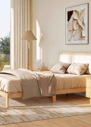 Full Bed Frame with Headboard Full Size Platform Bed Frame with Wooden Slats No Box Spring Needed Easy Assembly Oak