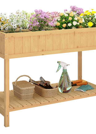 43x18x30in Raised Garden Bed with 8 Pockets and Shelf, Wooden Elevated Planter Box with Legs to Grow Herbs, Vegetables, and Flowers, Natural