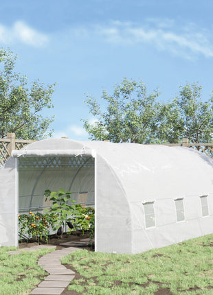 20' x 10' x 7' Walk-In Tunnel Greenhouse with Zippered Door & 8 Mesh Windows, Large Garden Green House Kit, Galvanized Steel Frame, White